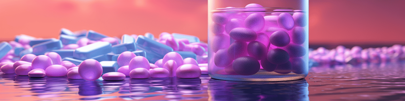 image of drug pills surrounding a glass of water symbolizing drug consumption