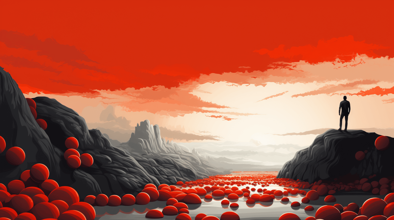 abstract image of a researcher studying a bottle of drug.