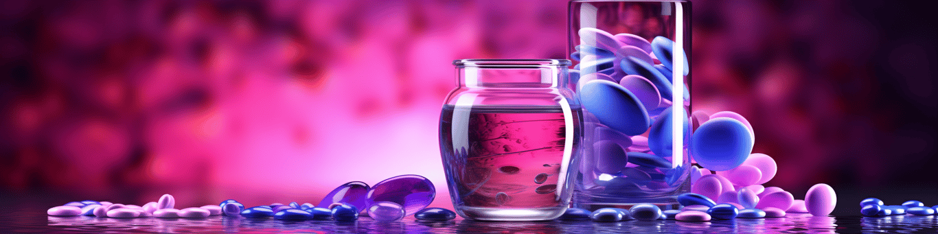 image of drug pills surrounding a glass of water symbolizing drug consumption