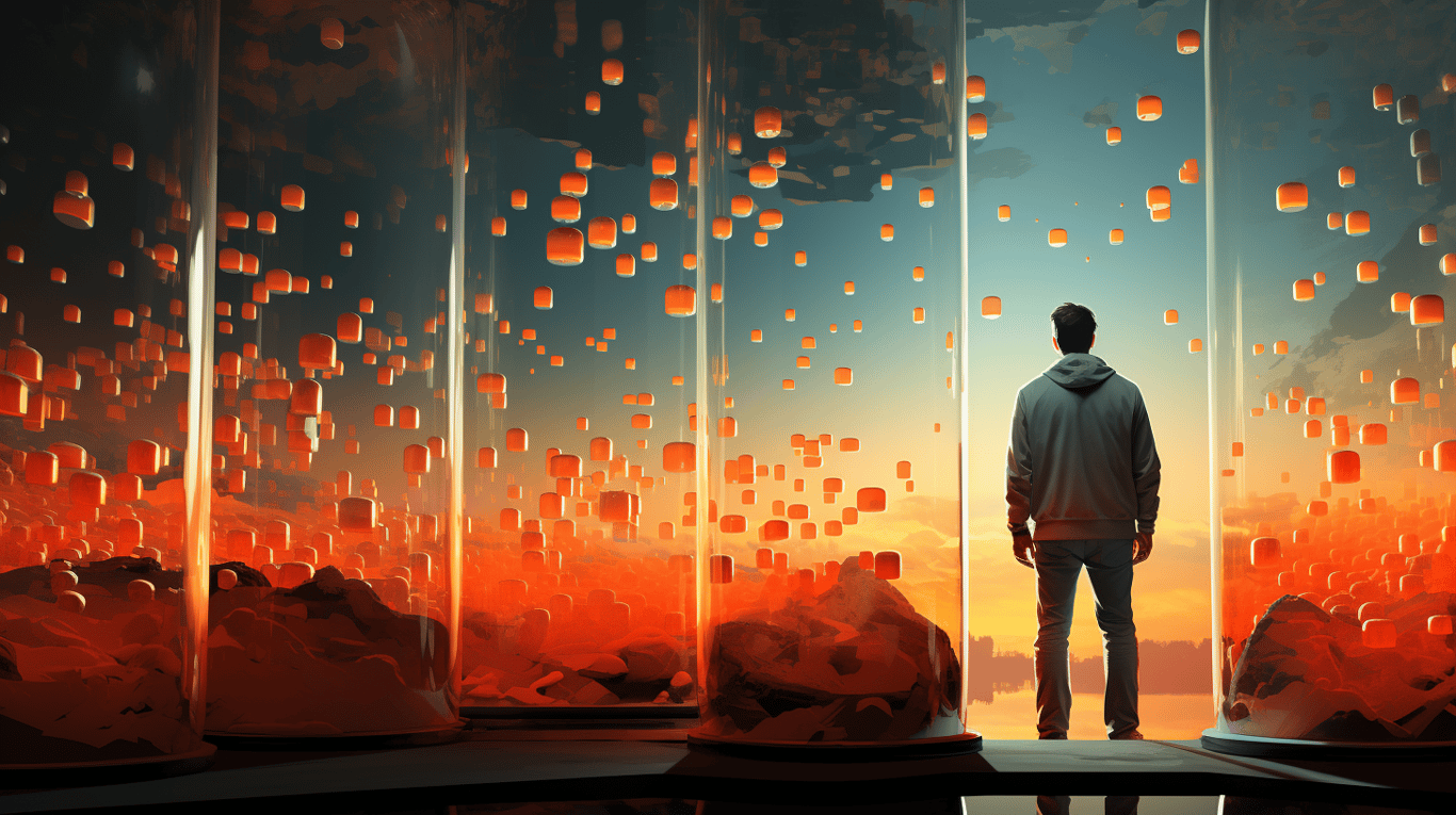 abstract image of a researcher studying a bottle of drug.