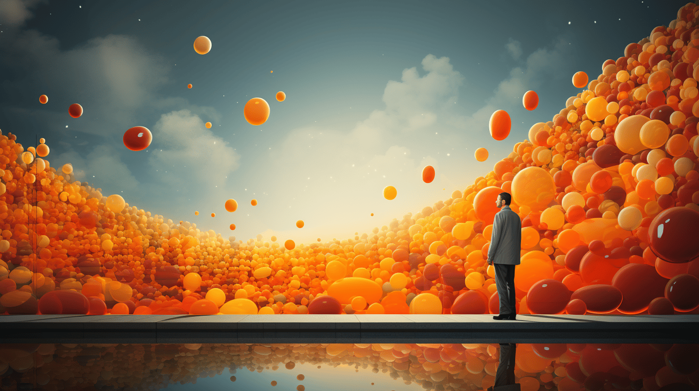 abstract image of a researcher studying a bottle of drug.