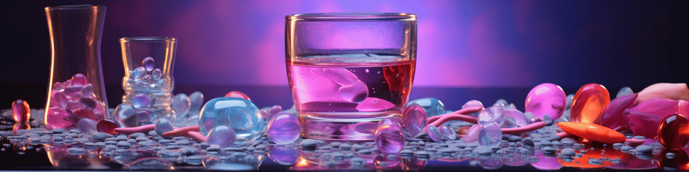 image of drug pills surrounding a glass of water symbolizing drug consumption