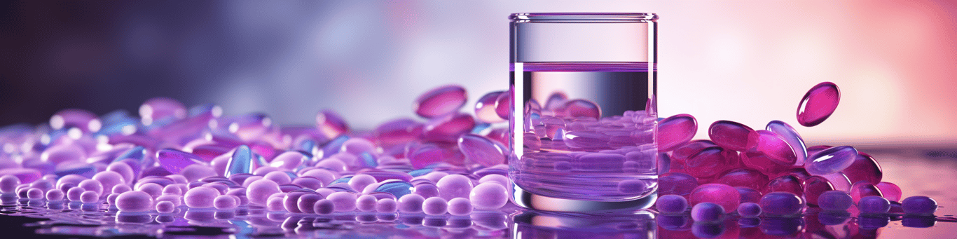 image of drug pills surrounding a glass of water symbolizing drug consumption