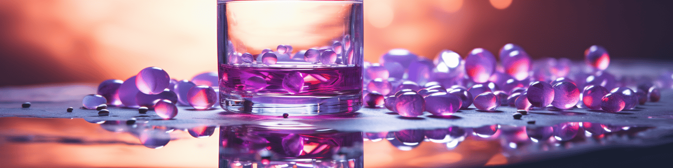 image of drug pills surrounding a glass of water symbolizing drug consumption