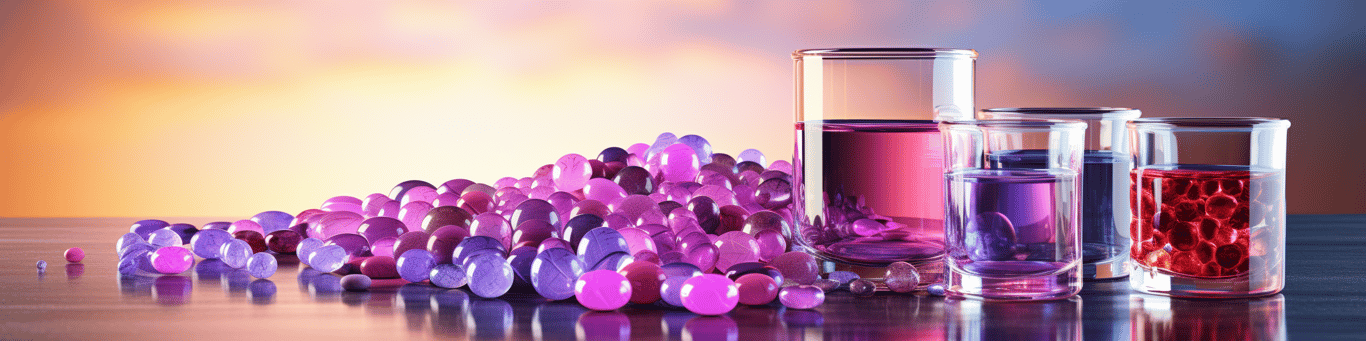 image of drug pills surrounding a glass of water symbolizing drug consumption