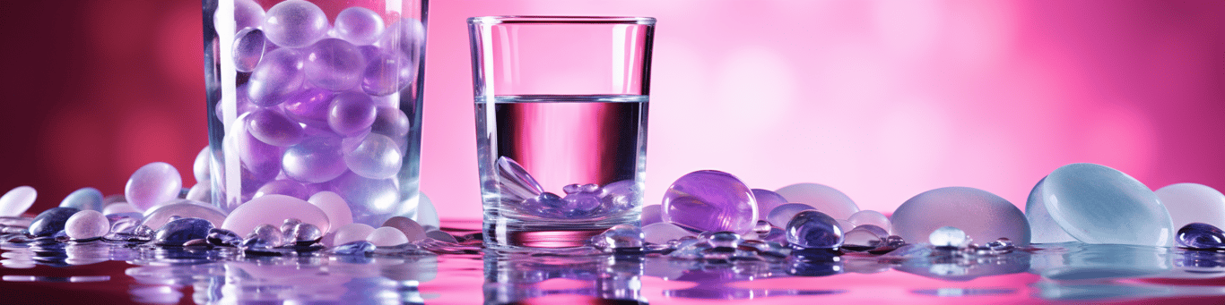 image of drug pills surrounding a glass of water symbolizing drug consumption