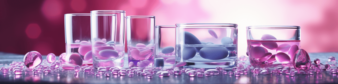 image of drug pills surrounding a glass of water symbolizing drug consumption