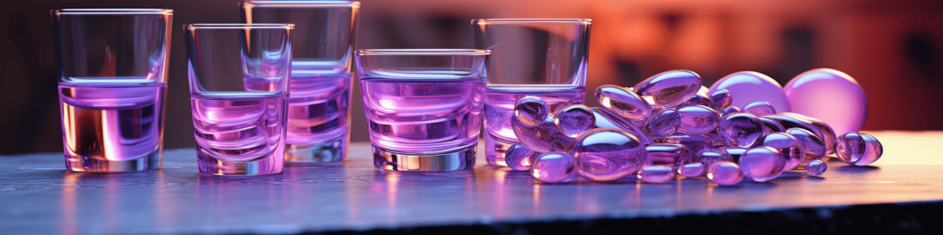 image of drug pills surrounding a glass of water symbolizing drug consumption