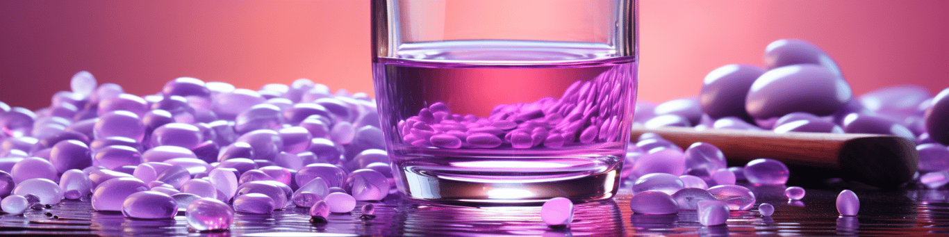 image of drug pills surrounding a glass of water symbolizing drug consumption