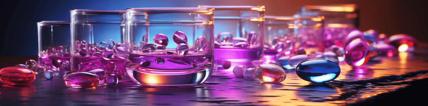 image of drug pills surrounding a glass of water symbolizing drug consumption