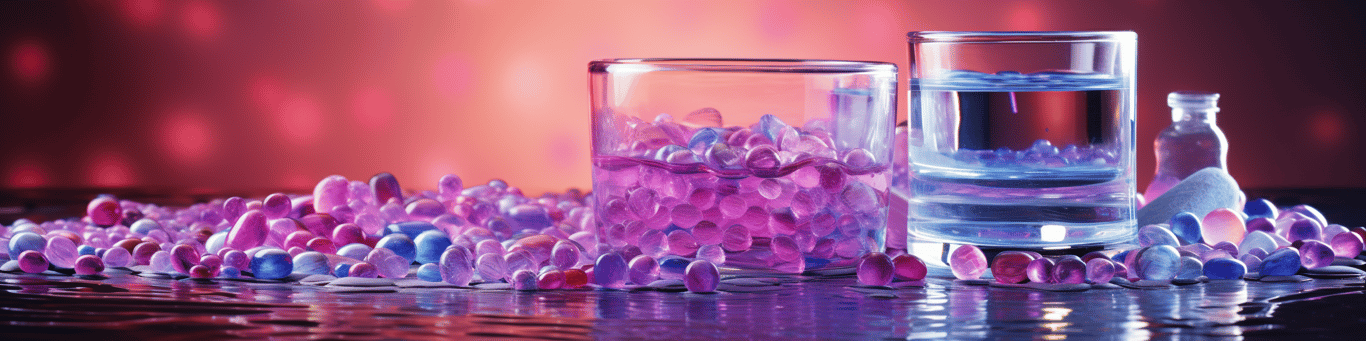 image of drug pills surrounding a glass of water symbolizing drug consumption