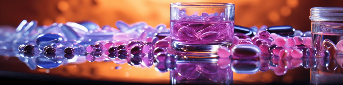 image of drug pills surrounding a glass of water symbolizing drug consumption