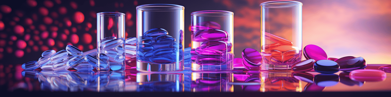 image of drug pills surrounding a glass of water symbolizing drug consumption