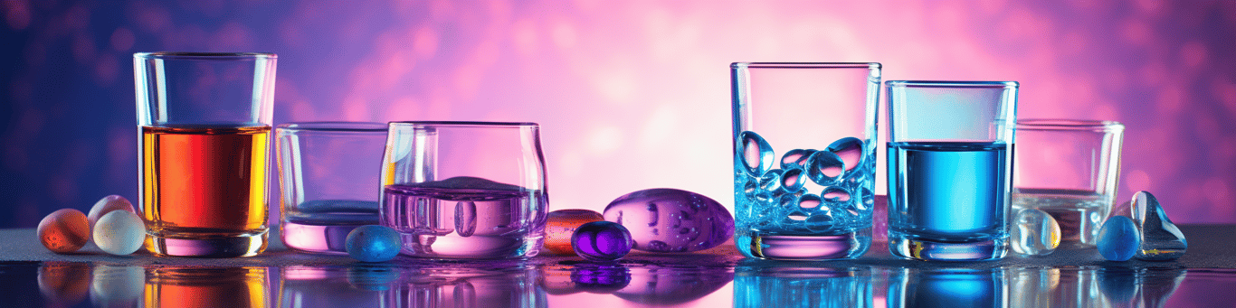 image of drug pills surrounding a glass of water symbolizing drug consumption