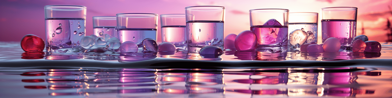 image of drug pills surrounding a glass of water symbolizing drug consumption