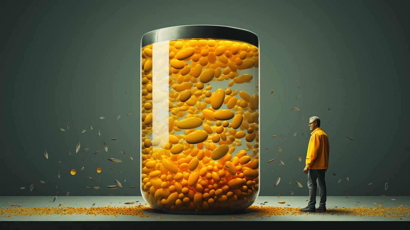 abstract image of a researcher studying a bottle of drug.