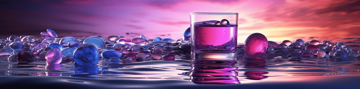 image of drug pills surrounding a glass of water symbolizing drug consumption