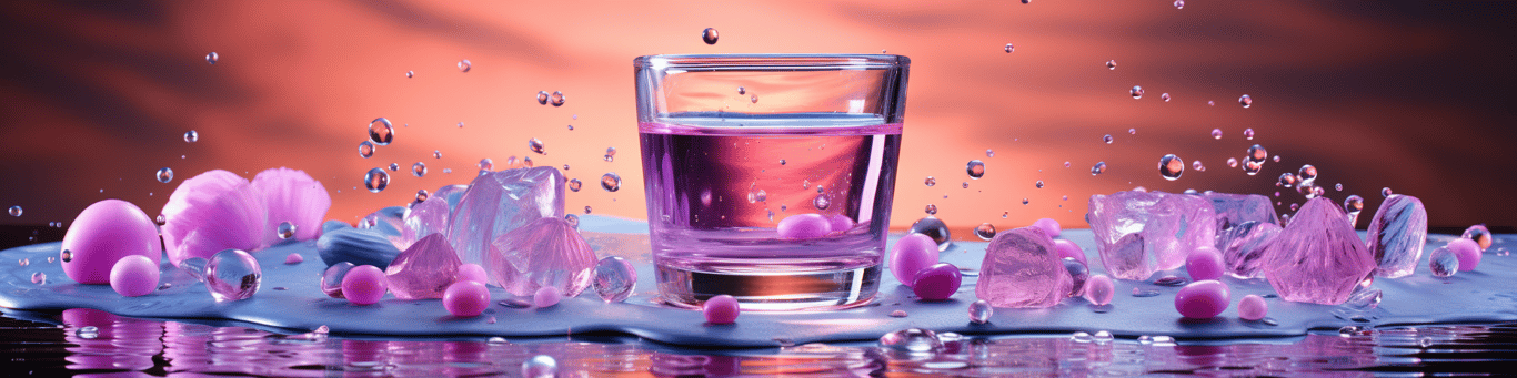 image of drug pills surrounding a glass of water symbolizing drug consumption
