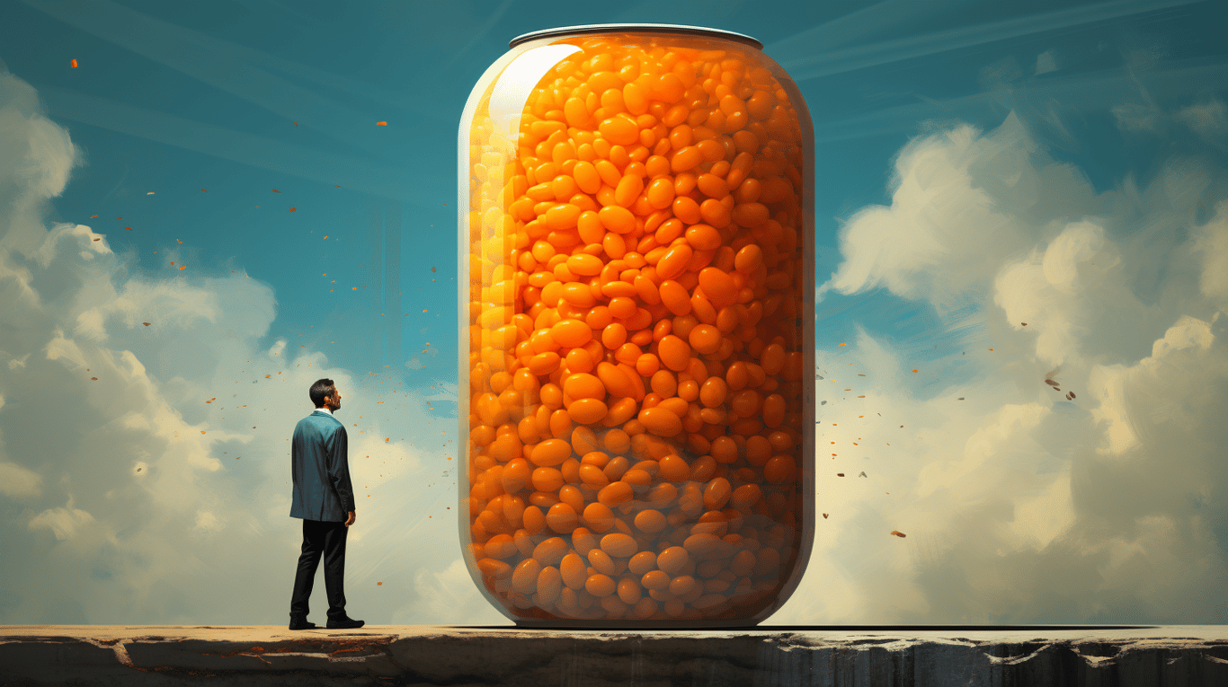 abstract image of a researcher studying a bottle of drug.