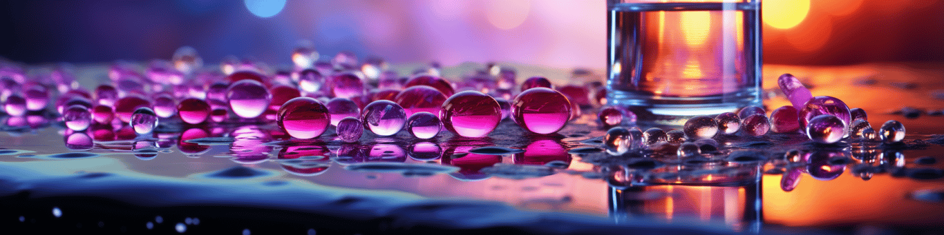 image of drug pills surrounding a glass of water symbolizing drug consumption