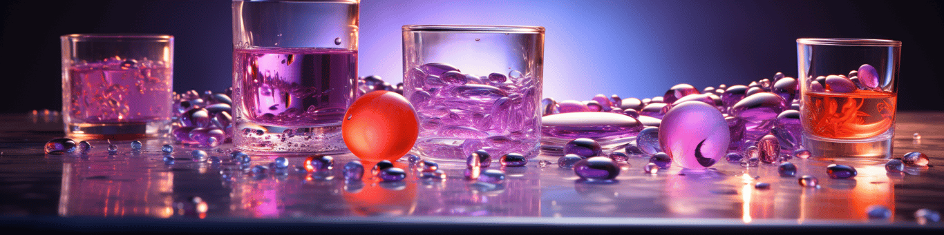 image of drug pills surrounding a glass of water symbolizing drug consumption