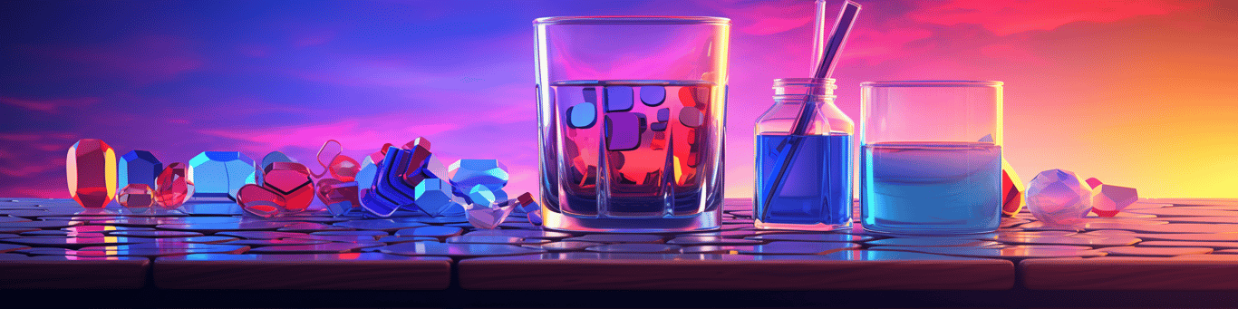 image of drug pills surrounding a glass of water symbolizing drug consumption