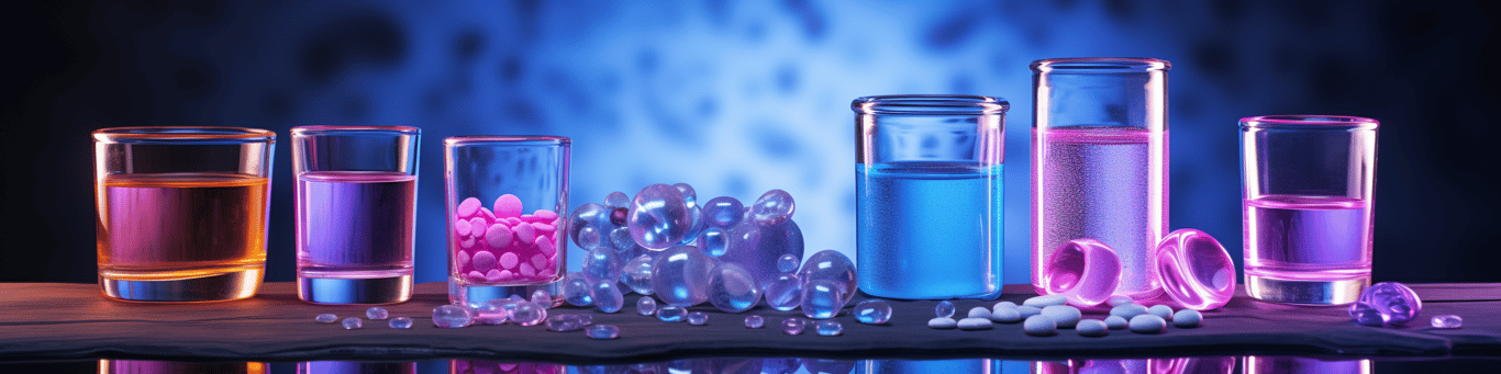 image of drug pills surrounding a glass of water symbolizing drug consumption