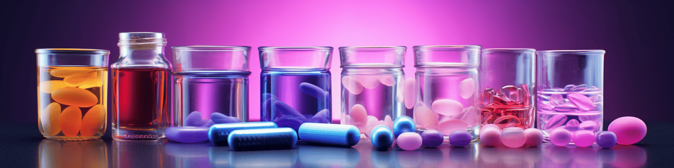 image of drug pills surrounding a glass of water symbolizing drug consumption