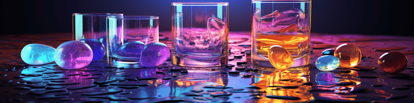 image of drug pills surrounding a glass of water symbolizing drug consumption