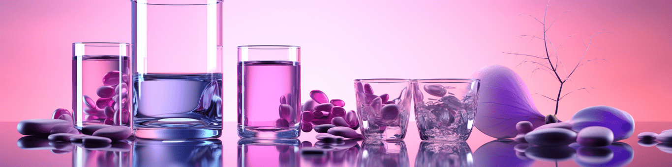 image of drug pills surrounding a glass of water symbolizing drug consumption