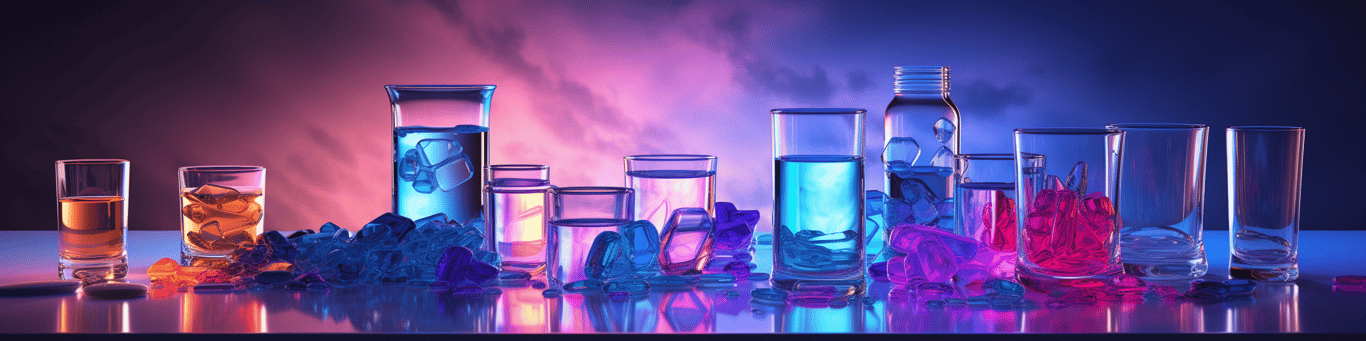 image of drug pills surrounding a glass of water symbolizing drug consumption