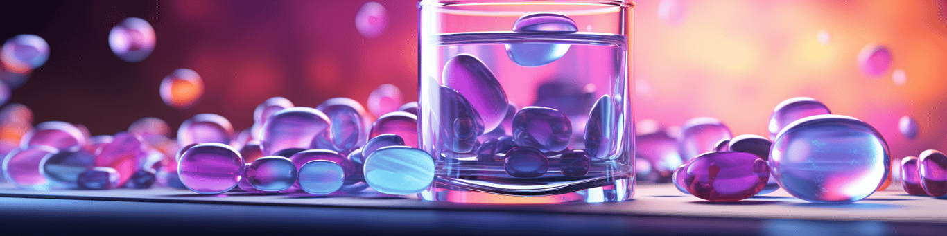 image of drug pills surrounding a glass of water symbolizing drug consumption