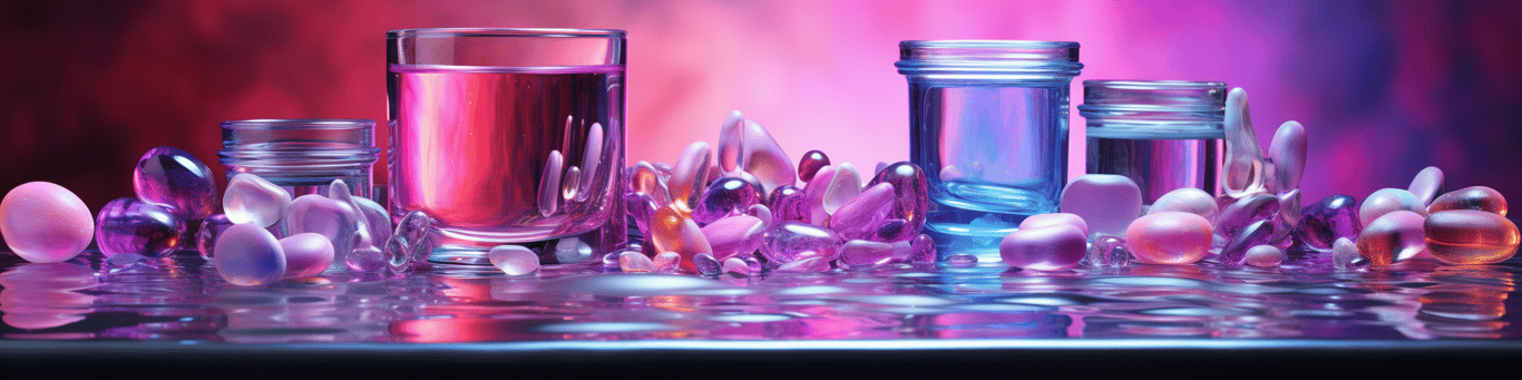 image of drug pills surrounding a glass of water symbolizing drug consumption
