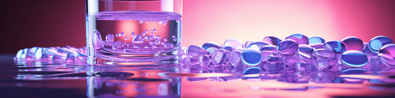 image of drug pills surrounding a glass of water symbolizing drug consumption