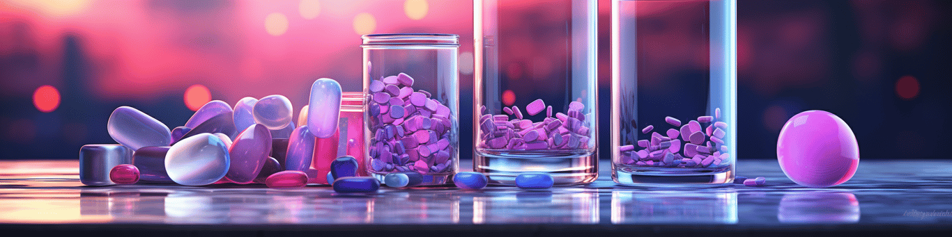 image of drug pills surrounding a glass of water symbolizing drug consumption