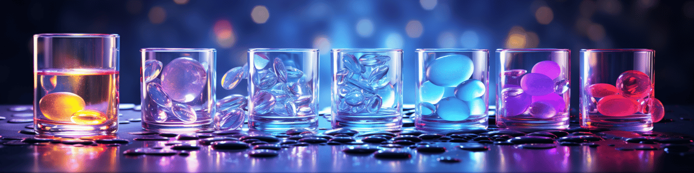 image of drug pills surrounding a glass of water symbolizing drug consumption