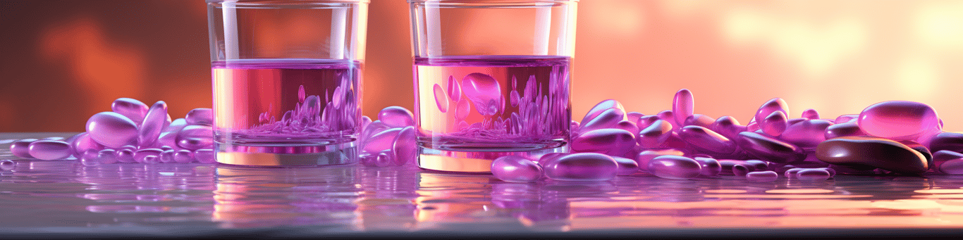 image of drug pills surrounding a glass of water symbolizing drug consumption