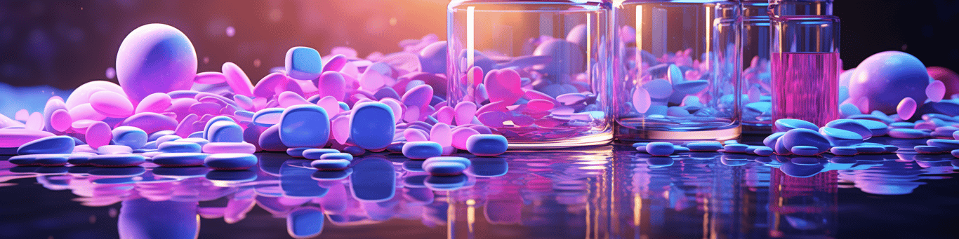 image of drug pills surrounding a glass of water symbolizing drug consumption