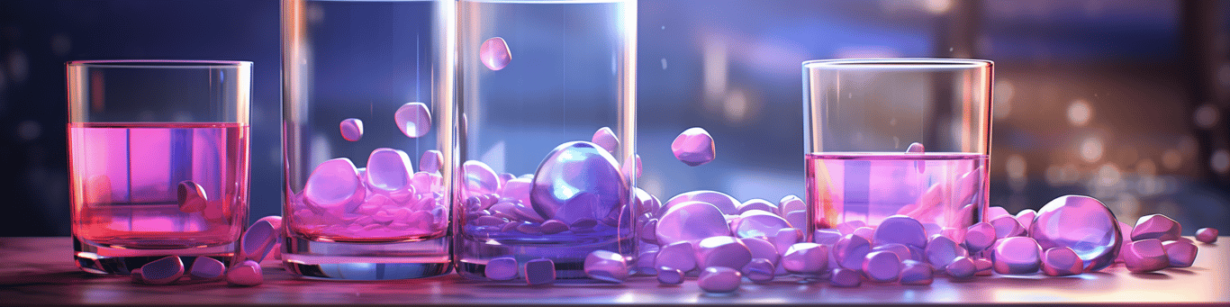 image of drug pills surrounding a glass of water symbolizing drug consumption