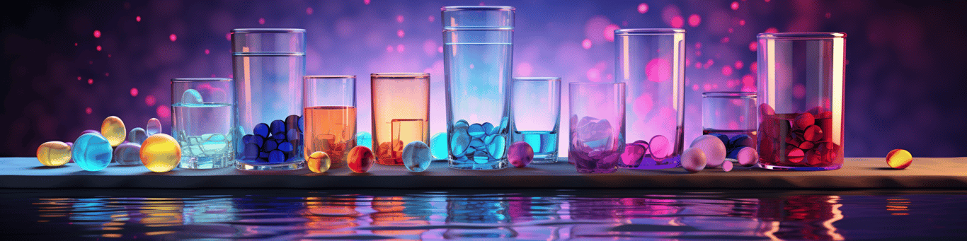 image of drug pills surrounding a glass of water symbolizing drug consumption