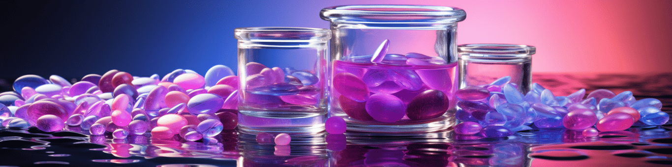 image of drug pills surrounding a glass of water symbolizing drug consumption