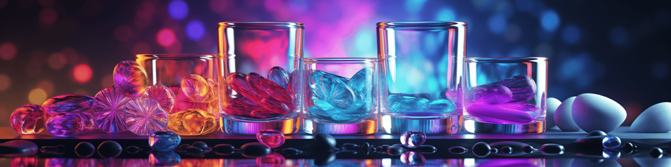 image of drug pills surrounding a glass of water symbolizing drug consumption