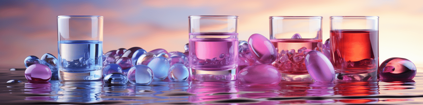 image of drug pills surrounding a glass of water symbolizing drug consumption