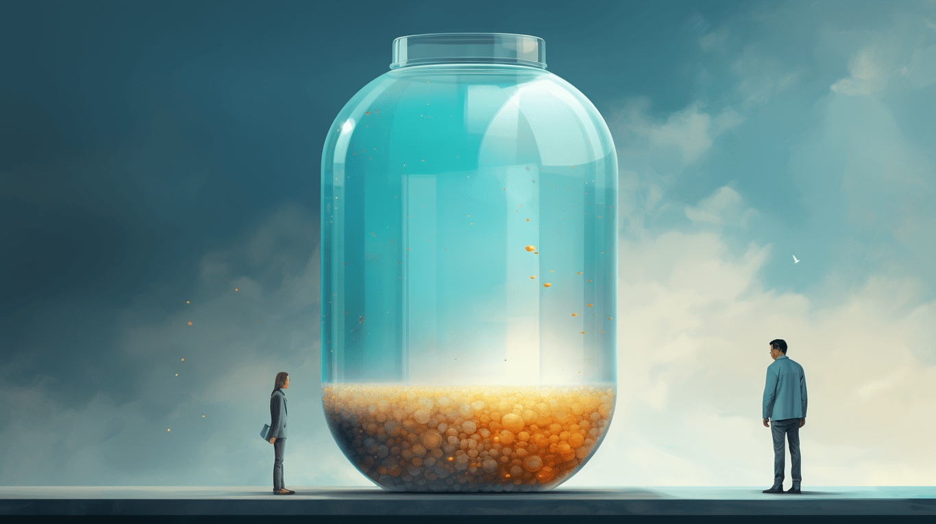 abstract image of a researcher studying a bottle of drug.