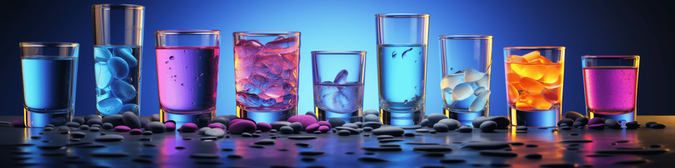 image of drug pills surrounding a glass of water symbolizing drug consumption