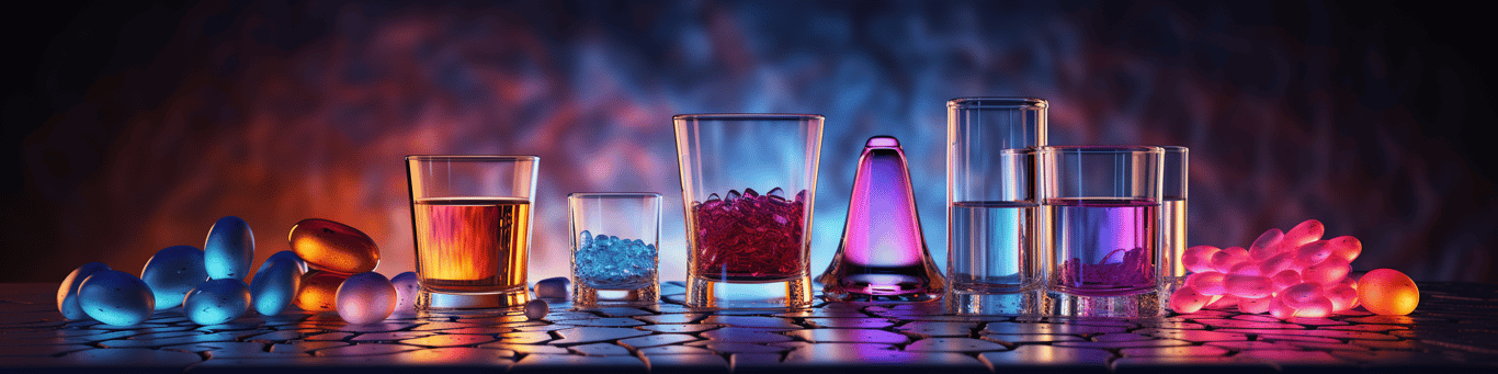 image of drug pills surrounding a glass of water symbolizing drug consumption