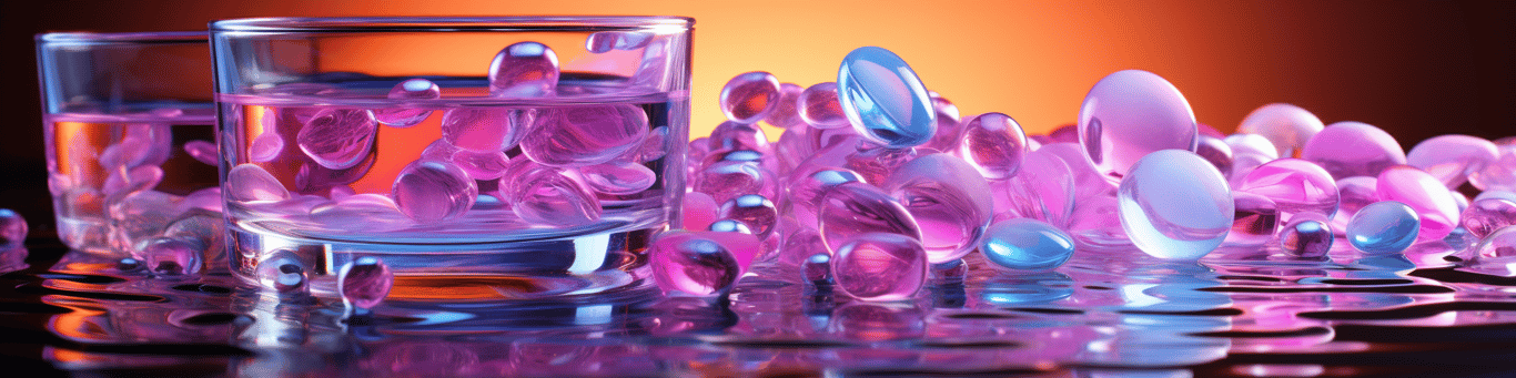 image of drug pills surrounding a glass of water symbolizing drug consumption