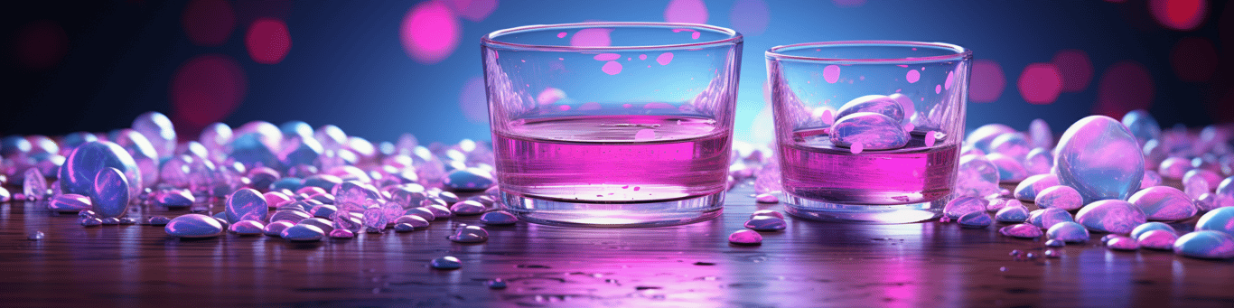 image of drug pills surrounding a glass of water symbolizing drug consumption