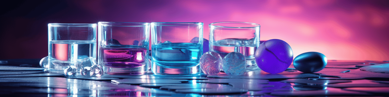 image of drug pills surrounding a glass of water symbolizing drug consumption