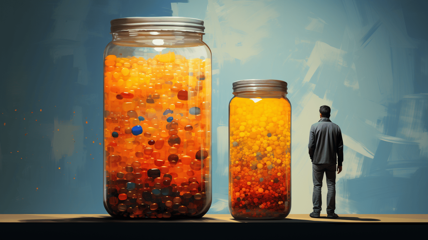 abstract image of a researcher studying a bottle of drug.